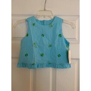 Lilly Pulitzer Girls Vintage White Tag Sea Blue  Party Favors EmbroideredTop NWT